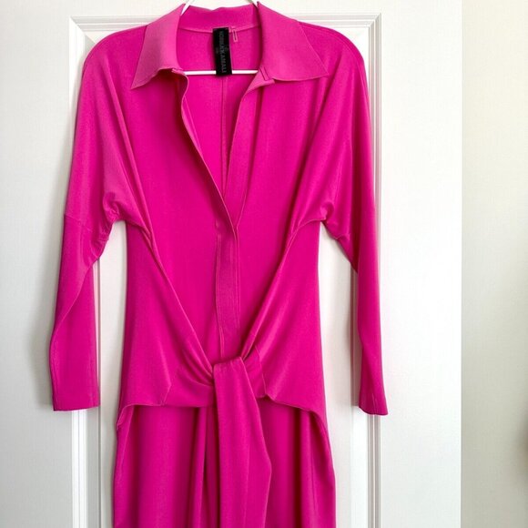 Women's NORMA KAMALI Orchid Pink Tie Front Long Sleeve Mini Dress Size S - Picture 1 of 8
